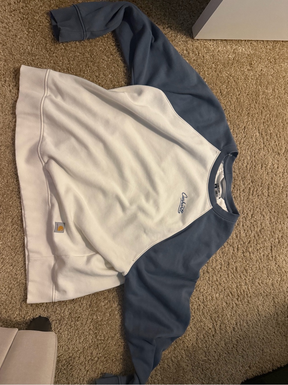 Carhartt Kids White Body with Blue Raglan Sleeve Sweatshirt